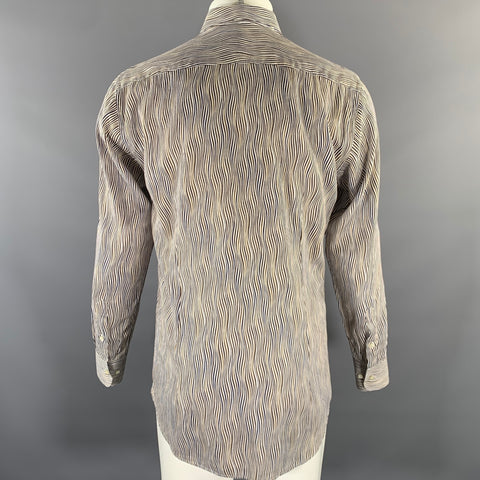 ETRO Size M White Blue Olive Stripe Cotton Long Sleeve Shirt