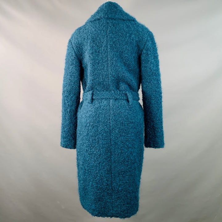 TORY BURCH Size XS Teal Wool Blend Textured Belted Coat