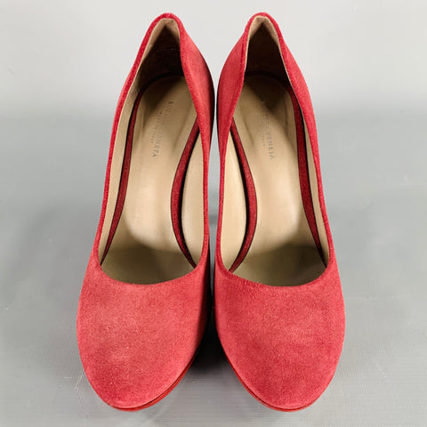 BOTTEGA VENETA Size 6.5 Burgundy Suede Platform Heels Pumps