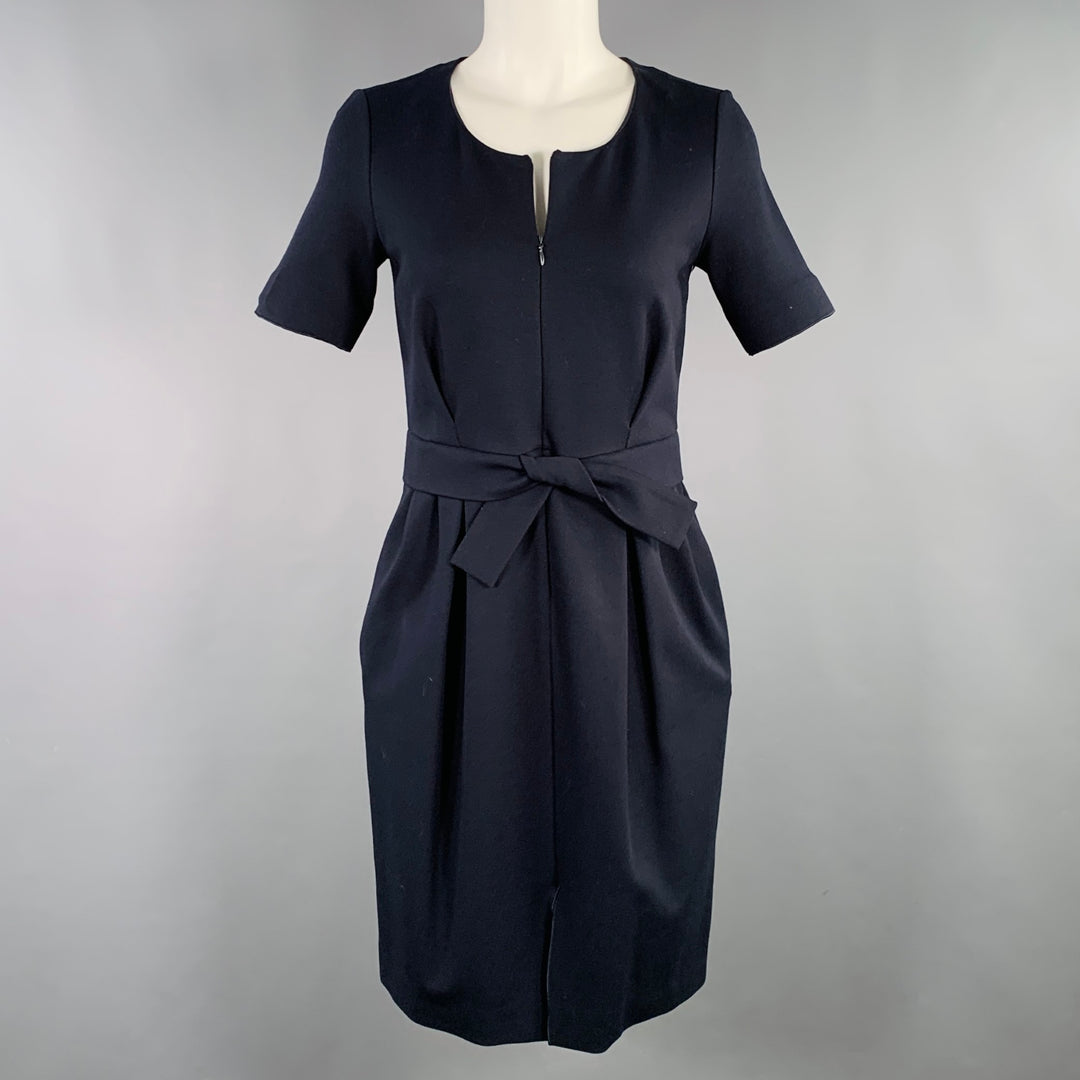 ARMANI COLLEZIONI Size 4 Navy Viscose Blend Pleated Zip Up Dress ARMANI COLLEZIONI Size 4 Navy Viscose Blend Pleated Zip Up Dress