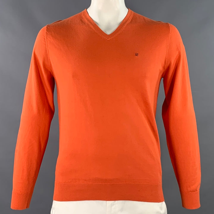 CAROLINA HERRERA Size M Orange Cotton V-Neck Pullover