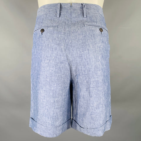 TODD SNYDER Size 32 Blue Linen Pleated Shorts