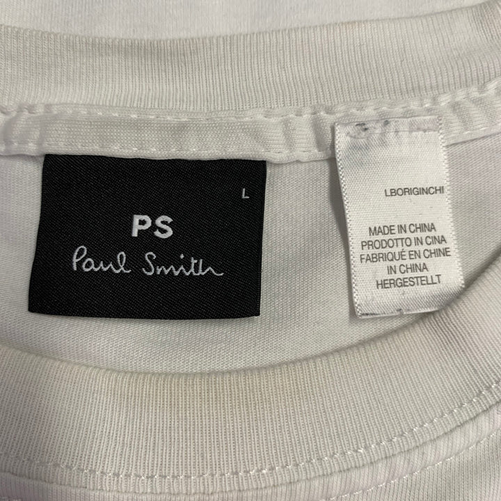 PAUL SMITH Size L White Multi Color Skulls Cotton Crew Neck T-shirt