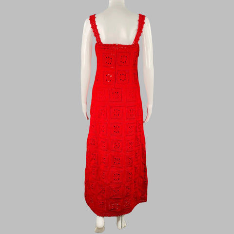 ADAM LIPPES Size S Poppy Red Cotton Crochet A-Line Dress