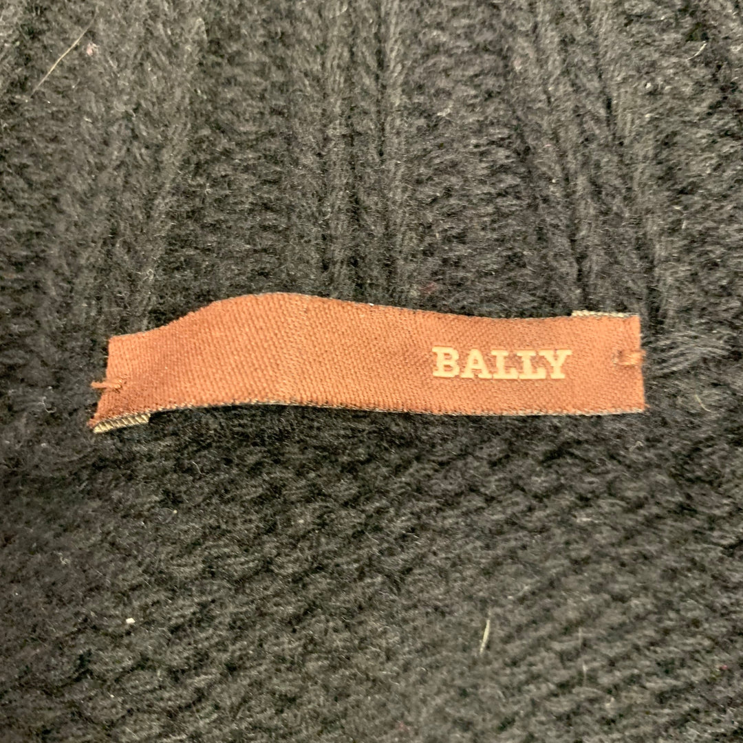 BALLY Size M Black White Knit Merino Wool Button Down Cardigan
