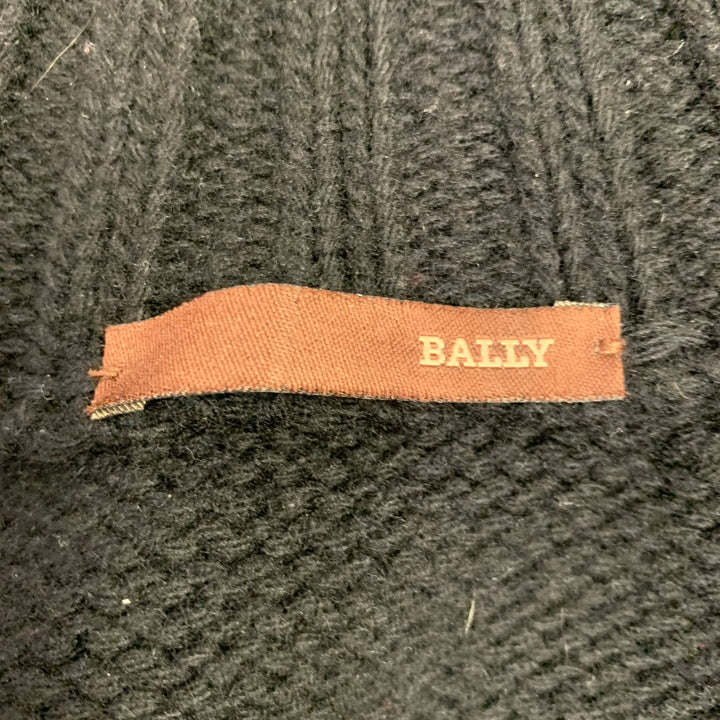 BALLY Size M Black White Knit Merino Wool Button Down Cardigan