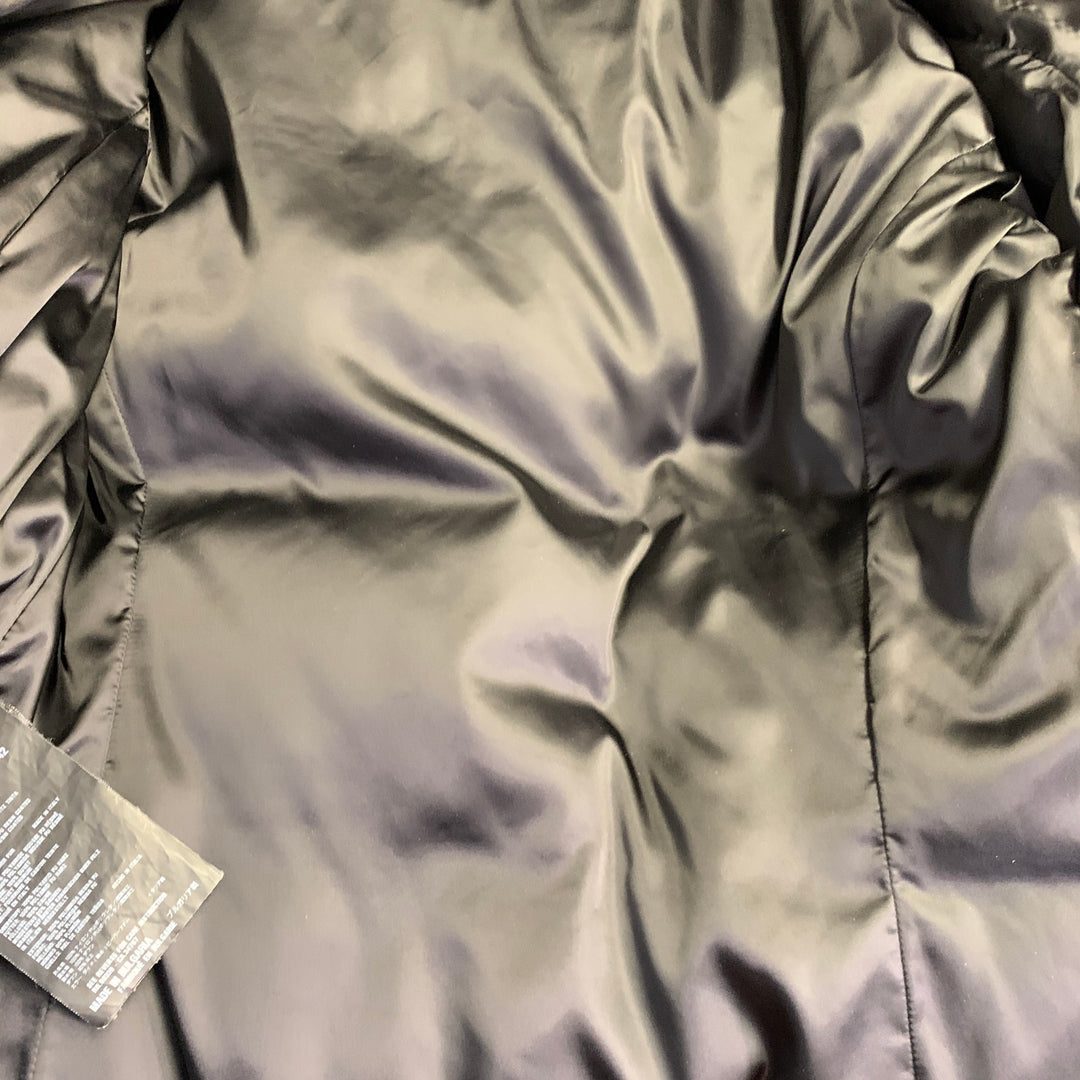 PRADA Size 6 Black Polyamide Quilted Fur Collar Button Down Coat
