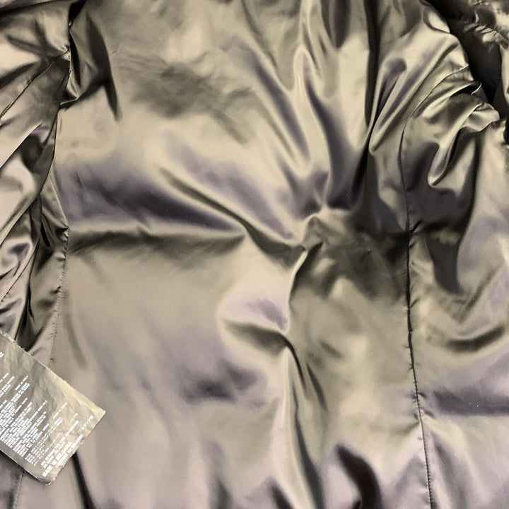 PRADA Size 6 Black Polyamide Quilted Fur Collar Button Down Coat