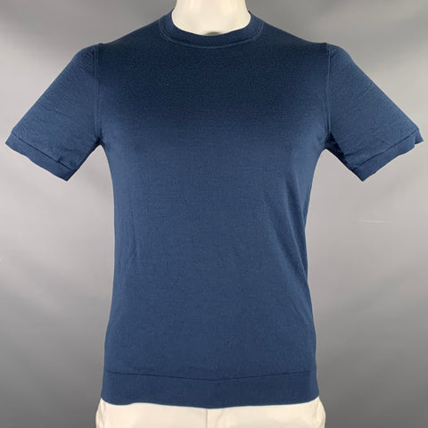 THEORY Size L Blue Knit Wool Blend Crew Neck T-shirt