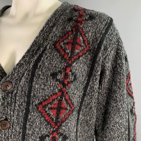 Cardigan boutonné ETRO taille XL gris noir rouge en maille de laine mélangée