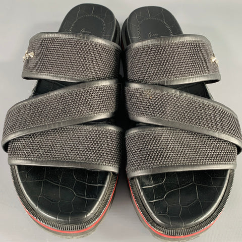 CHRISTIAN LOUBOUTIN Size 9 Black Textured Leather Slip On Sandals
