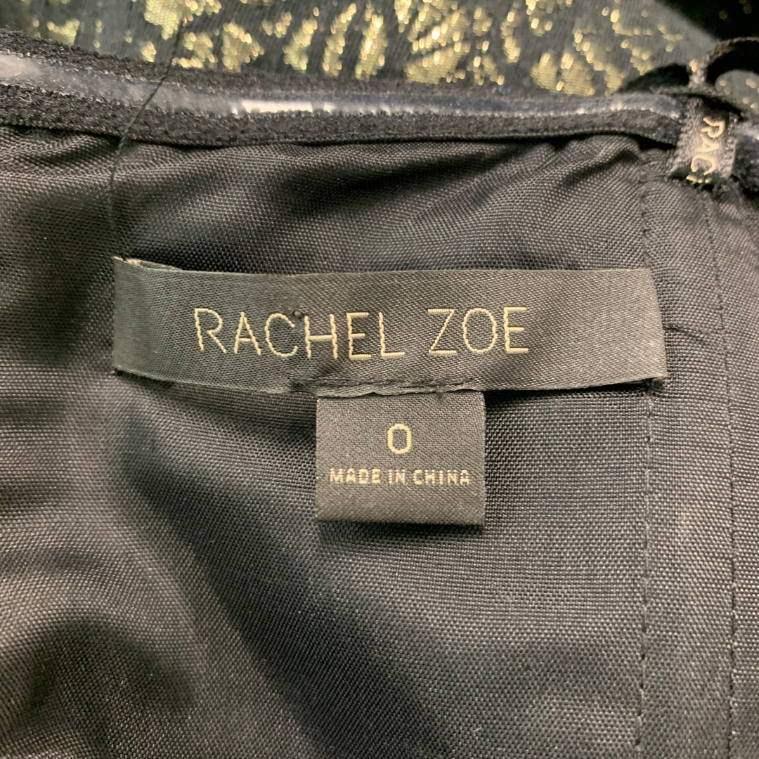 RACHEL ZOE Size 0 Black Gold Cotton Blend Jacquard Strapless Dress