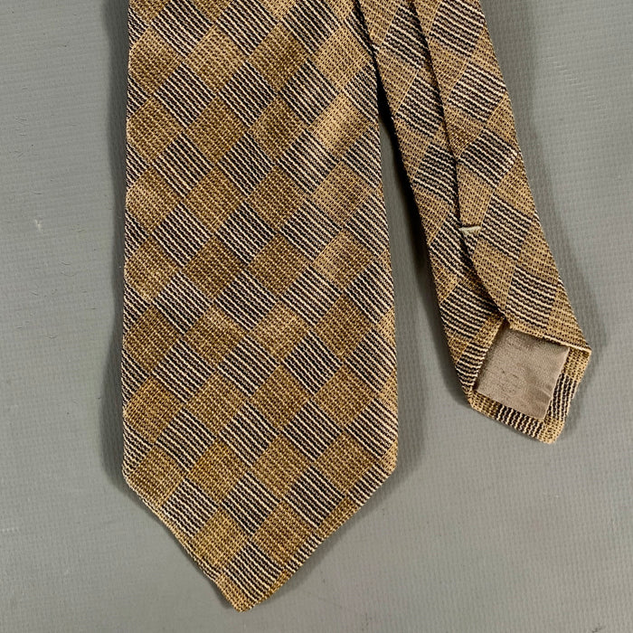ISSEY MIYAKE Tan Grey Plaid Silk Tie