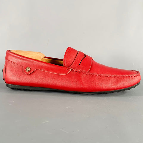 OPP FRANCE Size 7 Red Leather Penny Drivers Loafers