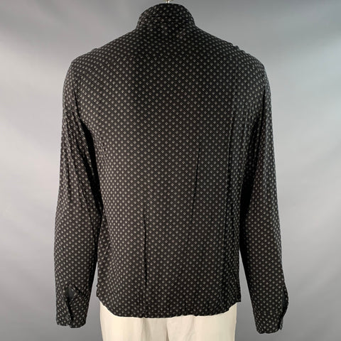 ALLSAINTS Size XL Black White Abstract Viscose Long Sleeve Shirt