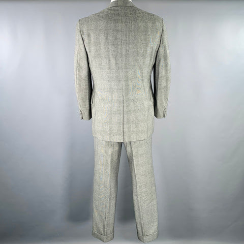 BROOKS BROTHERS Size 42 Black White Glenplaid Wool 3PC Suit