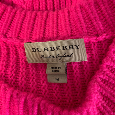 BURBERRY Size M Pink Wool Cashmere Cable Knit Crew-Neck Sweater