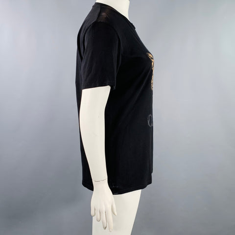 JUST CAVALLI Size L Black Brown Cotton Leopard Graphic Crew Neck T-Shirt