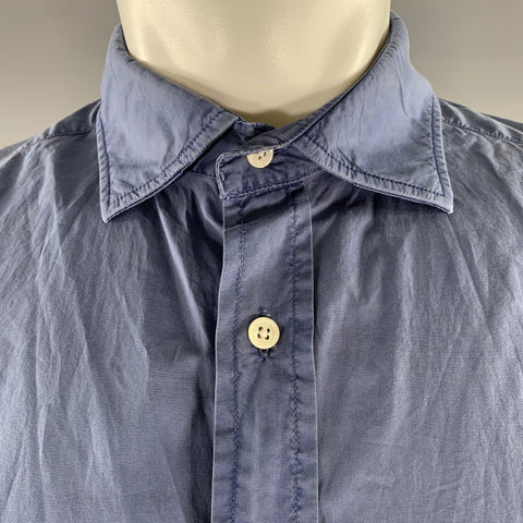MAN 1924 Size L Blue Solid Cotton Garment Dyed Long Sleeve Shirt