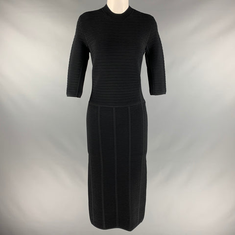 EMPORIO ARMANI Talla 6 Vestido a media pierna con mangas 3/4 y canalé negro