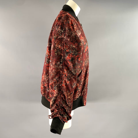 IRO Size 4 Burgundy Red Polyester Floral Bomber Jacket