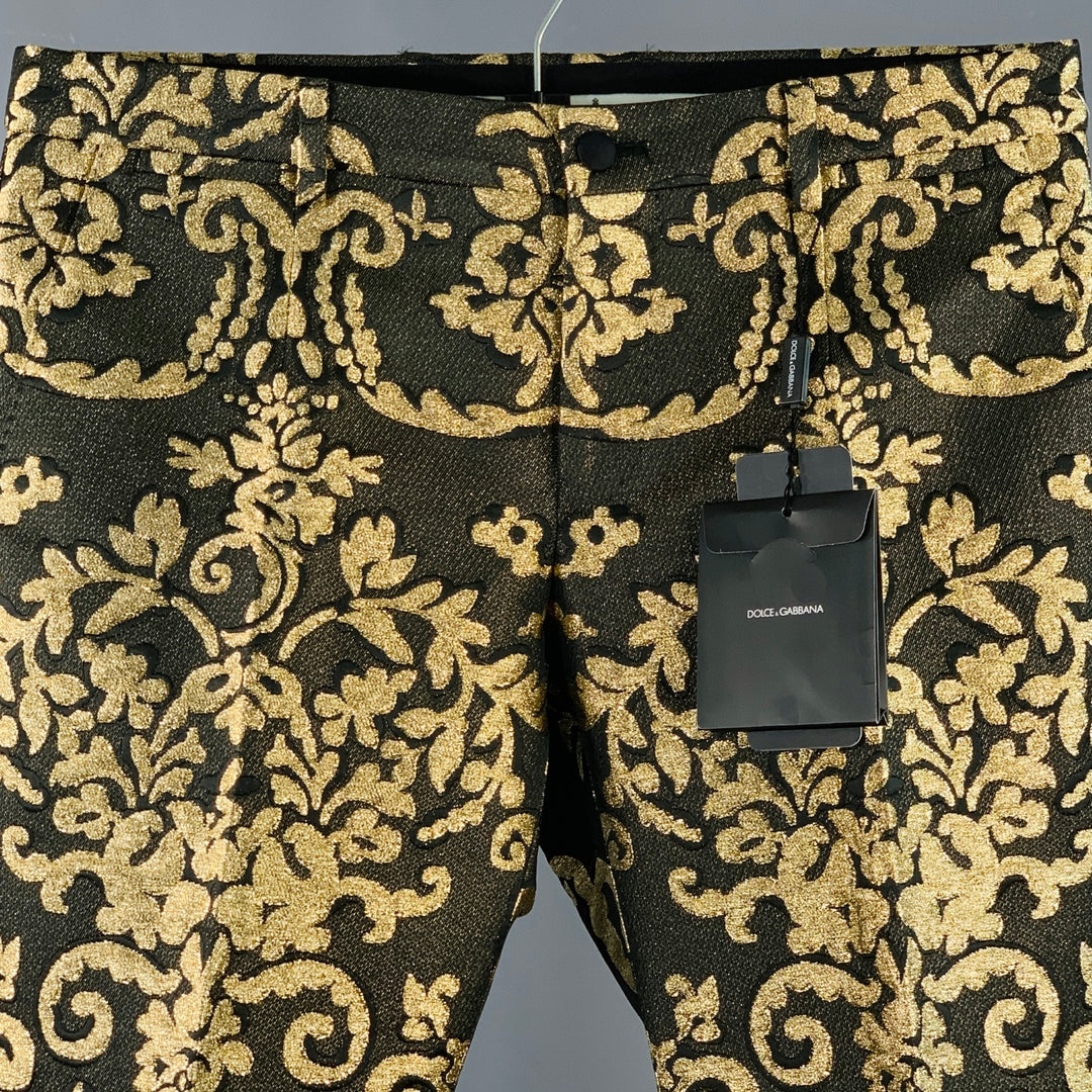 DOLCE & GABBANA Size 30 Black Gold Brocade Polyester Cotton Dress Pants
