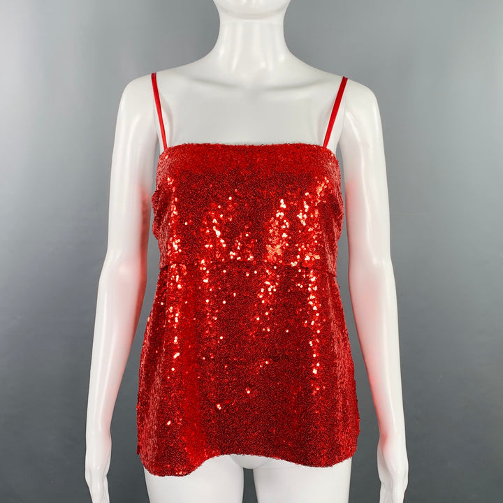 PRABAL GURUNG Size 2 Red Polyester Sequined Draped Dress Top