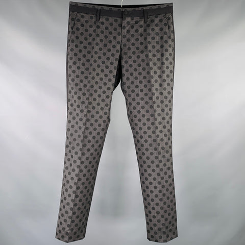 DOLCE & GABBANA Size 30 Grey Black Polka Dot Wool Blend Tuxedo Dress Pants