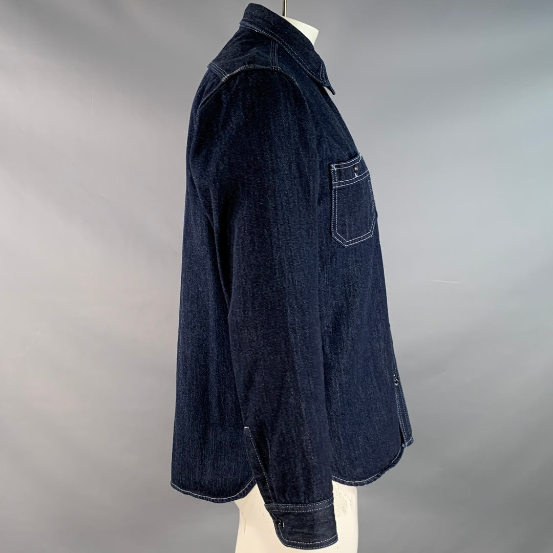 GUSTIN Size XXL Navy White Twill Cotton Trucker Jacket