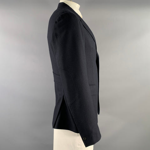 PRADA Chest Size 42 Navy Solid Wool Notch Lapel Sport Coat