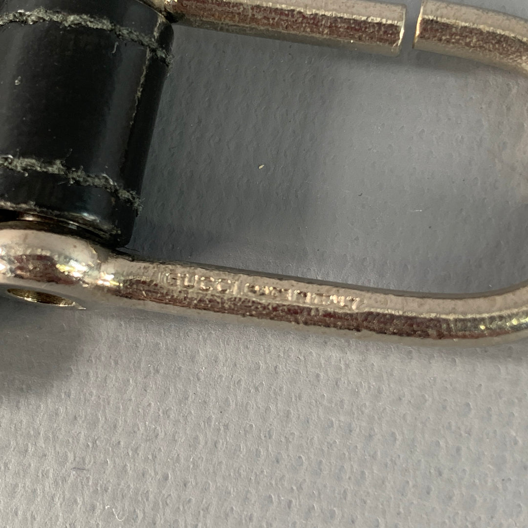 GUCCI Black Silver Leather Monogram Key Holder