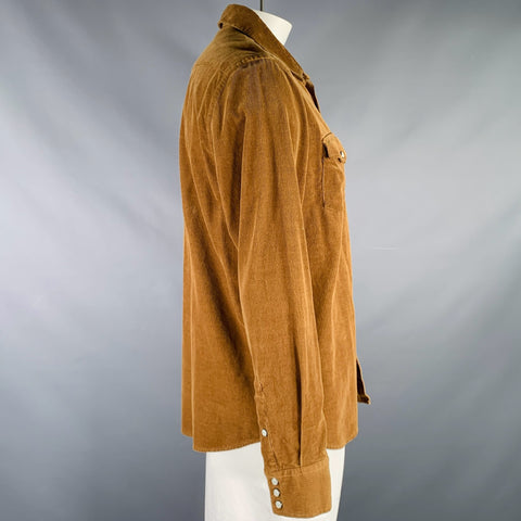 Chemise à manches longues Western en velours côtelé de coton marron TODD SNYDER Taille L