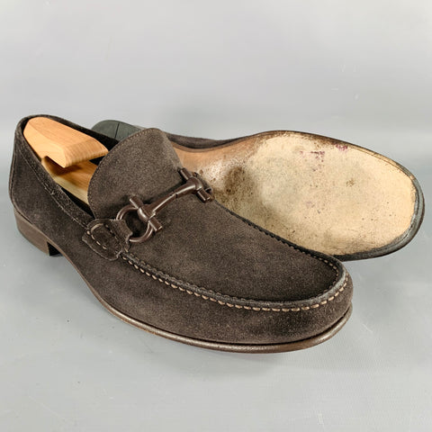 SALVATORE FERRAGAMO Size 11 Brown Suede Loafers