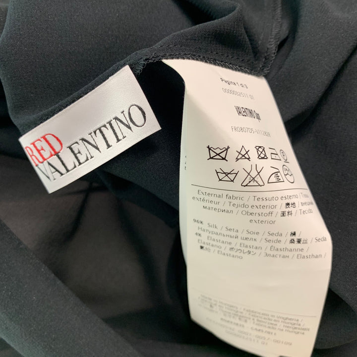 RED VALENTINO Size M Black Silk Blend Chiffon See Through Crew Neck Dress Top