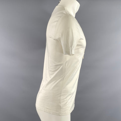 BURBERRY Size M White Ruffled Cotton Henley T shirt