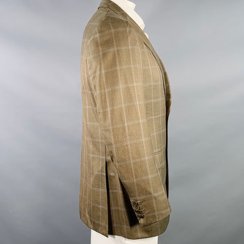 ERMENEGILDO ZEGNA Size 42 Brown Olive Window Pane Silk Wool Notch Lapel Sport Coat