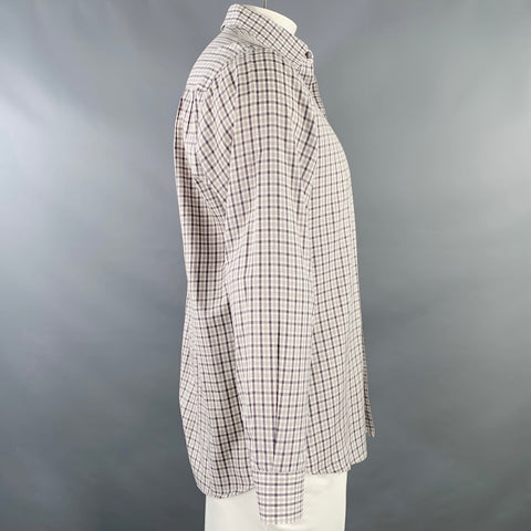 ERMENEGILDO ZEGNA Size L White Grey Checkered Cotton Long Sleeve Shirt