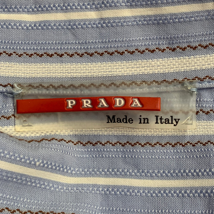 PRADA Size M Blue White Brown Stripe Jacquard Cotton Blend Long Sleeve Shirt