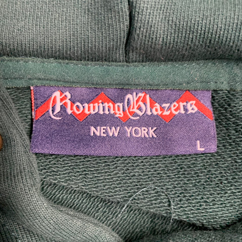 ROWING BLAZERS Size L Green White Logo Cotton Hoodie Sweatshirt