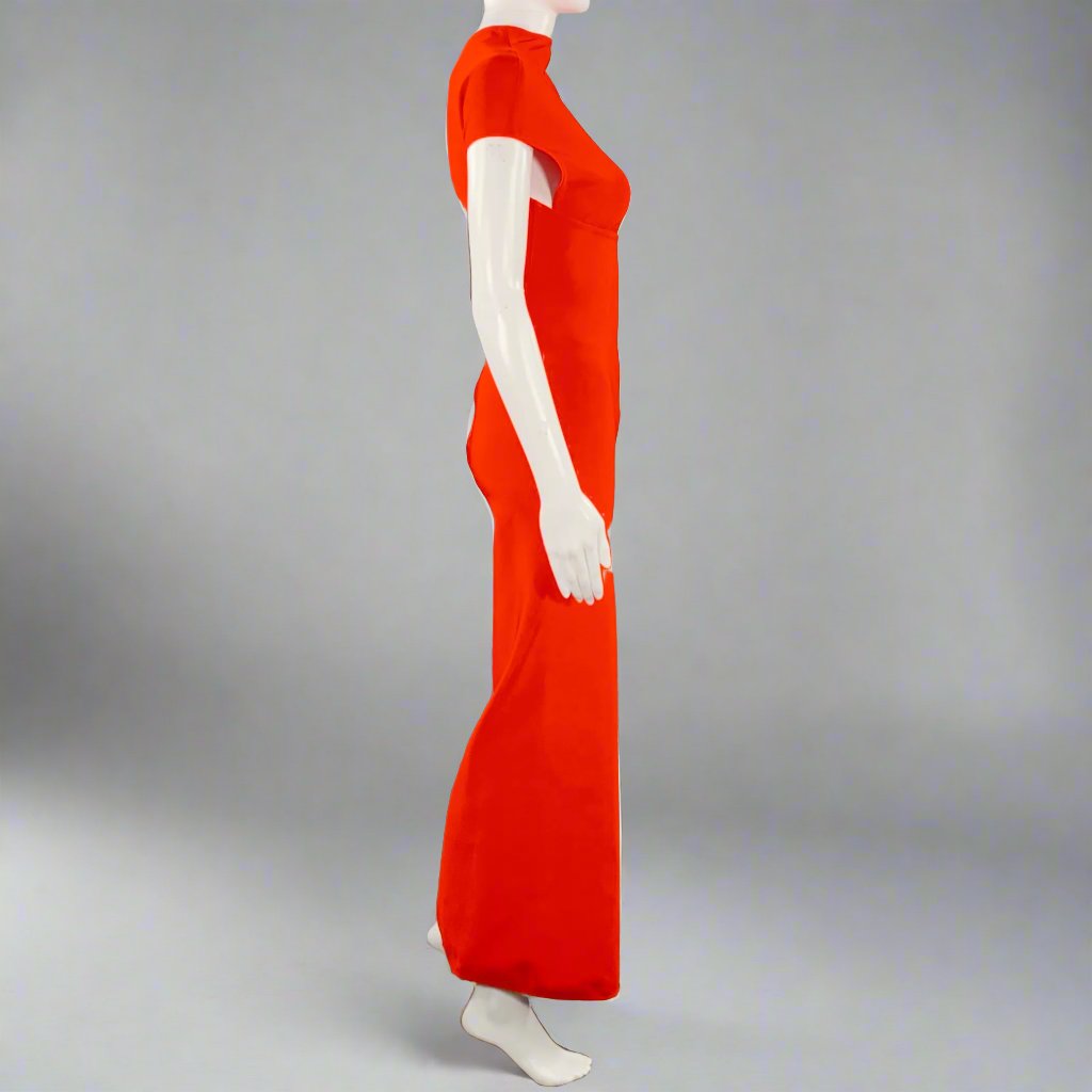 ALAIA Size 4-Sculpting Corset Red Viscose Blend Cap Sleeves Maxi Gown Dress