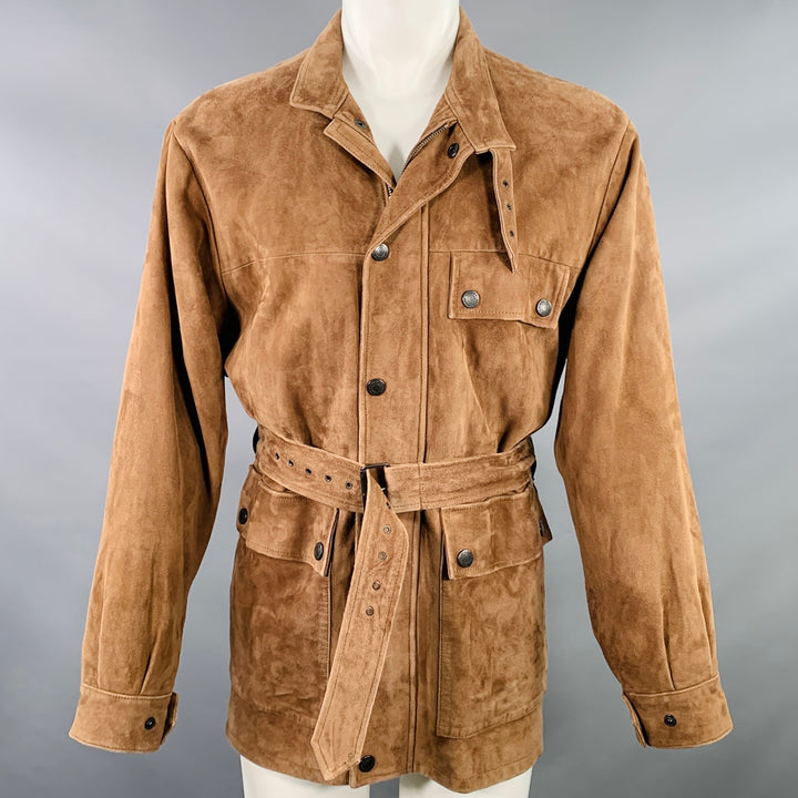 POLO SPORT Size M Brown Textured Suede Belted Jacket