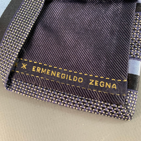 ERMENEGILDO ZEGNA Size One Size Black Blue Diagonal Stripe Silk Tie