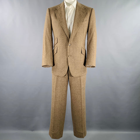 POLO by RALPH LAUREN Size 44 Brown Beige Herringbone Virgin Wool Suit