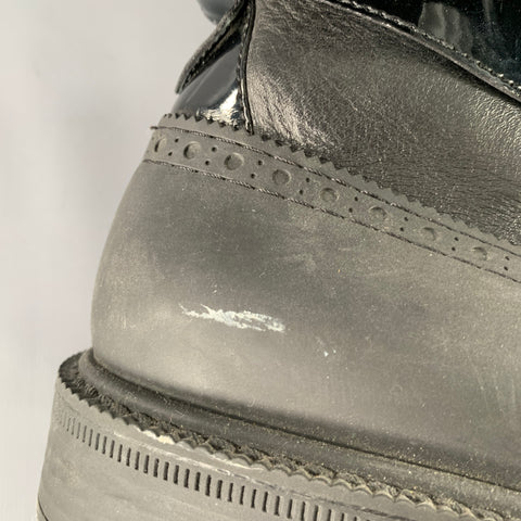 VIVIENNE WESTWOOD Size 12 Black Dark Grey Perforated Rubber Ankle Strap Boots