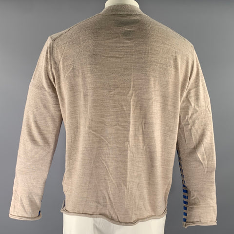 COMME des GARCONS SHIRT Size XL Cream Blue Stripe Wool Buttoned Cardigan