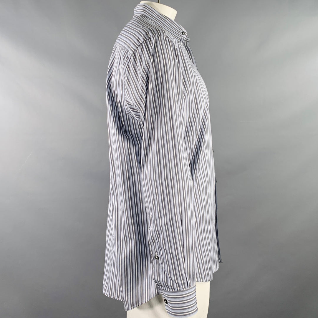 ERMENEGILDO ZEGNA Size XXL Blue Grey Stripe Cotton Long Sleeve Shirt