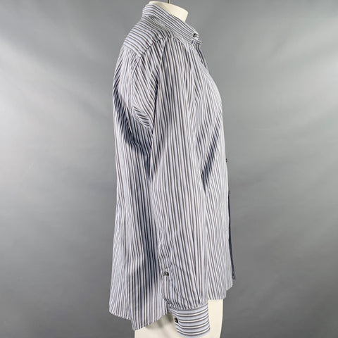 ERMENEGILDO ZEGNA Size XXL Blue Grey Stripe Cotton Long Sleeve Shirt