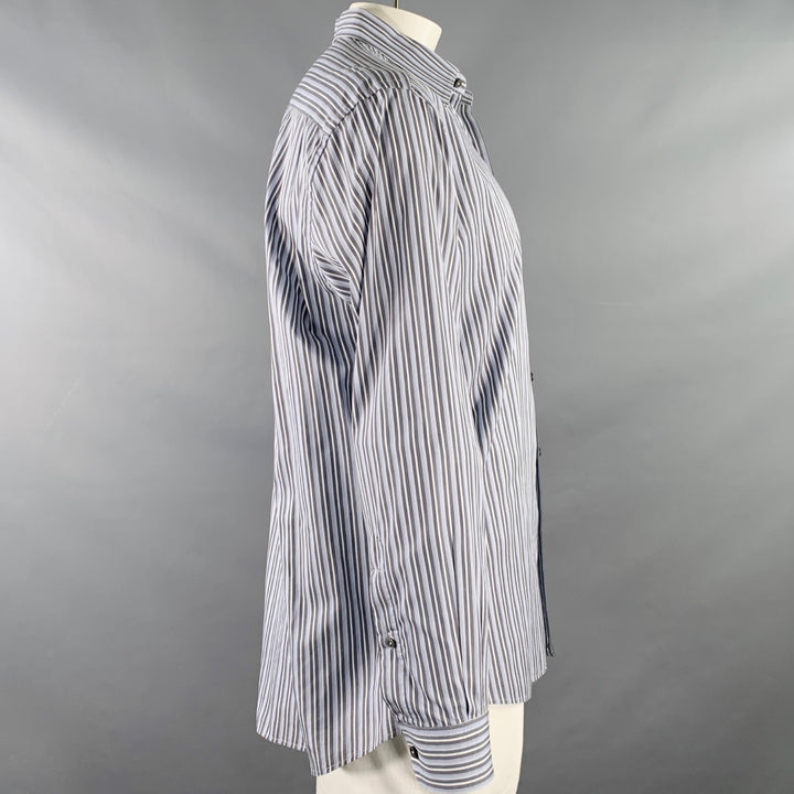 ERMENEGILDO ZEGNA Size XXL Blue Grey Stripe Cotton Long Sleeve Shirt