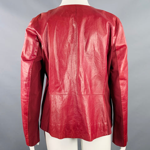 Veste zippée en cuir d'agneau bordeaux LAFAYETTE 148 Taille 18