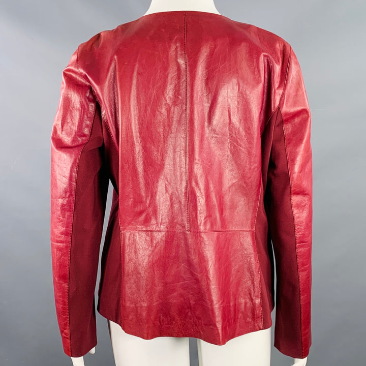 LAFAYETTE 148 Size 18 Burgundy Leather Lambskin Zip Up Jacket